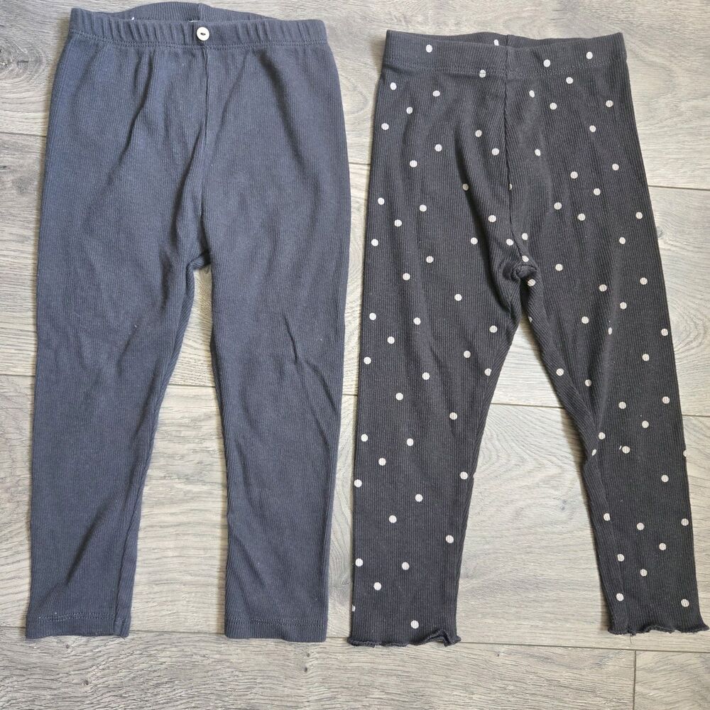 Zara Baby Girls 2-3Y 98cm Dark Grey Ribbed Leggings Charcoal Dot Lettuce Hem Lot